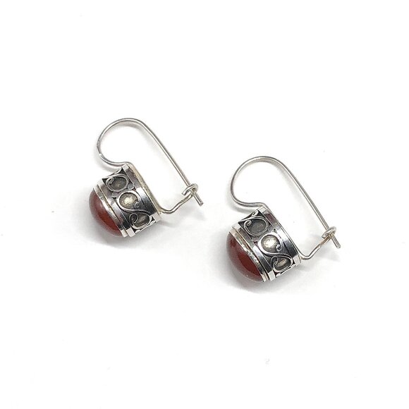 925 Sterling Silver Drop Earrings Dark Carnelian Stone Earrings - Picture 3 of 5